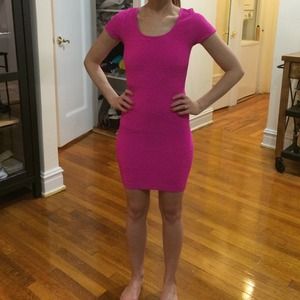 Pink bandage short sleeve textured dress