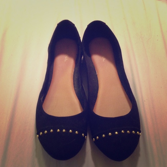 Black Suede Flats with Gold Studs