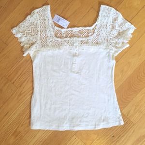 Ivory top with crochet lace detail