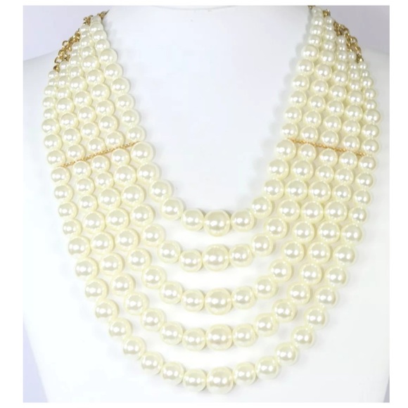 TS 5 Strand White Faux Pearl Necklace - Picture 2 of 4