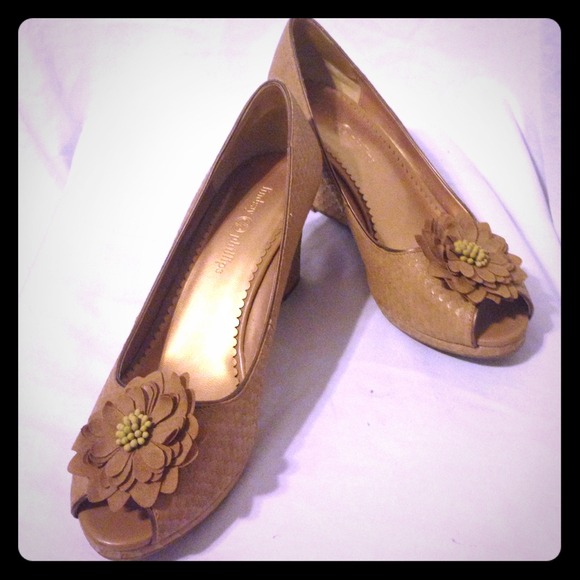 Nude peep toes wedges.