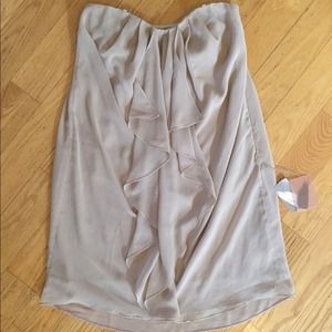 Beige Flowy strapless Dress