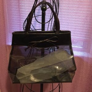 Clear plastic and PU short strap  handbag