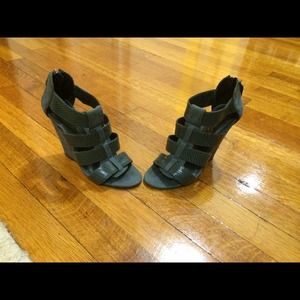 Gray Elizabeth and James snakeskin & suede sandals