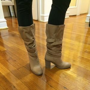 Tan strappy leather boots