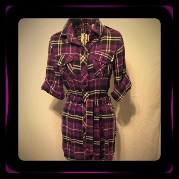 NWT Purple and Black Flannel Shirt Dress