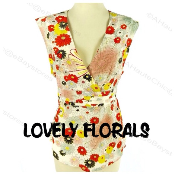 Anthropologie Fei Silk Dancing Daisies Top Sz 12