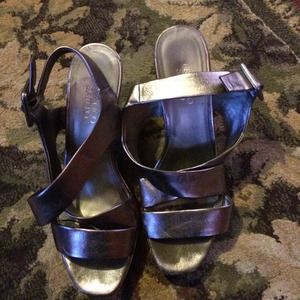 Silver strappy heeled sandals