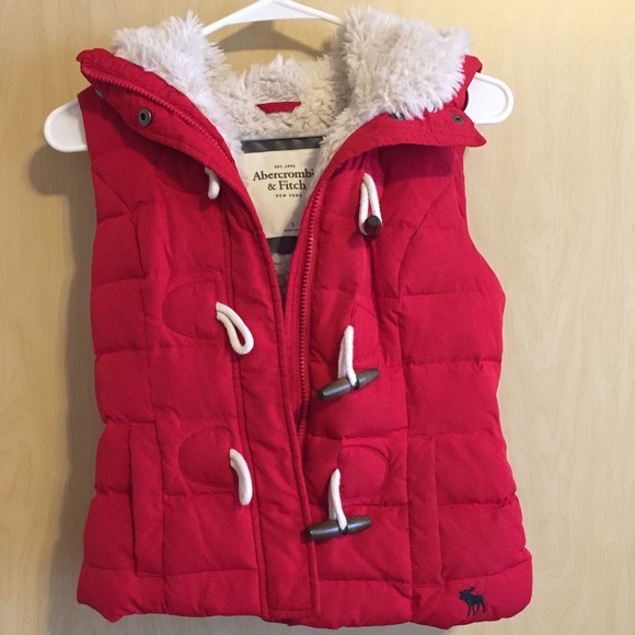 Red puffer vest with hood