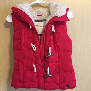 Red puffer vest with hood
