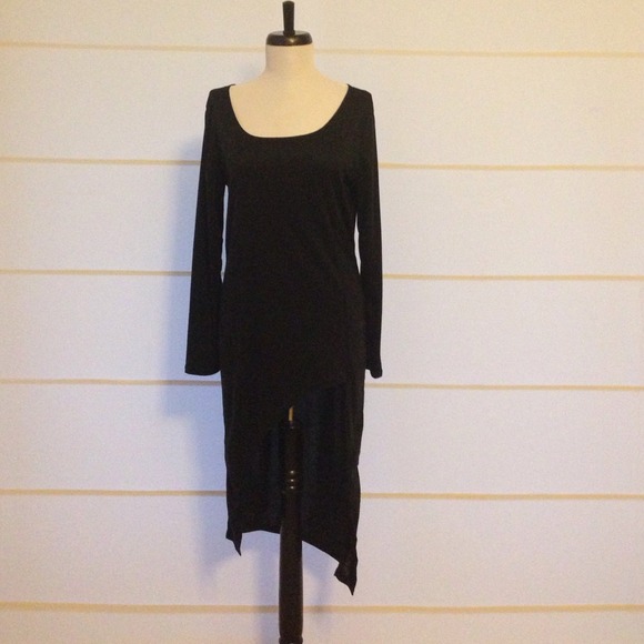 Black Asymmetrical Long-Sleeve Tunic