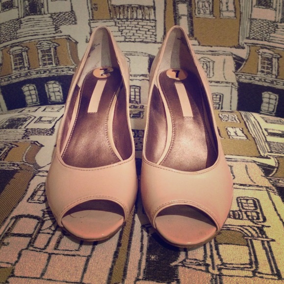 Blush pink peep toe heels
