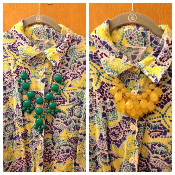 Tops - Mosaic Pattern Collared Shirt