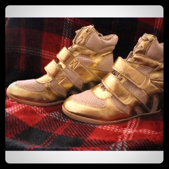 Gold/Tan Sneaker Wedges
