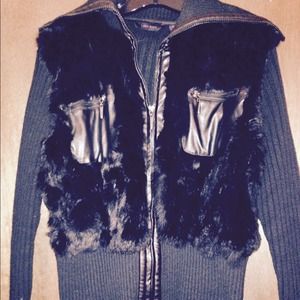 Faux fur and leather sweater