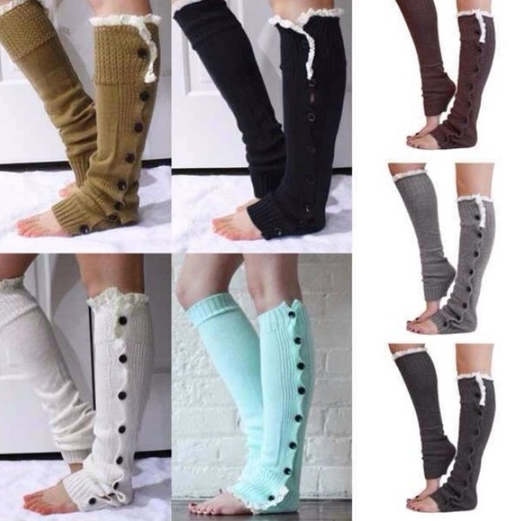 NWT Cozy Blue Button Down Lace Trim Leg Warmers - Picture 4 of 4