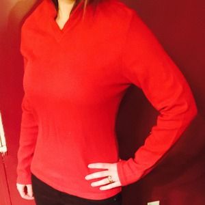 Red long sleeved shirt with hood