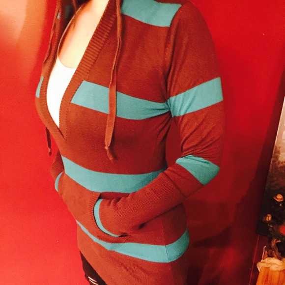 Blue and brown striped pull over sweater