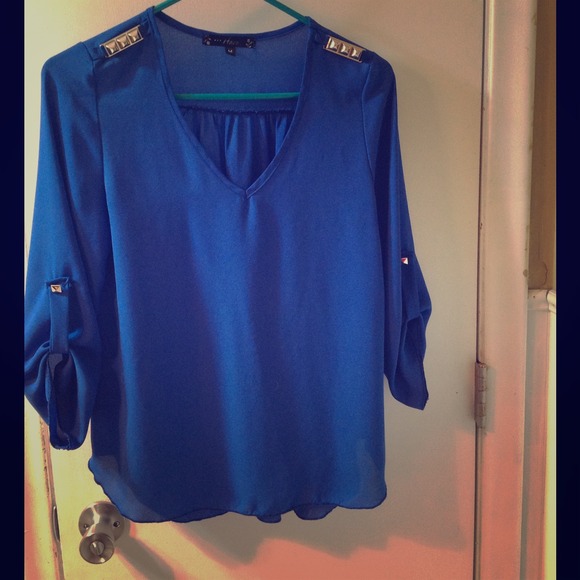 Cobalt Blue Studded Shoulder Blouse