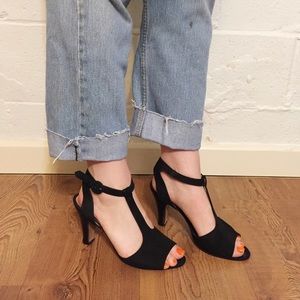 Vintage T strap Suede Heels