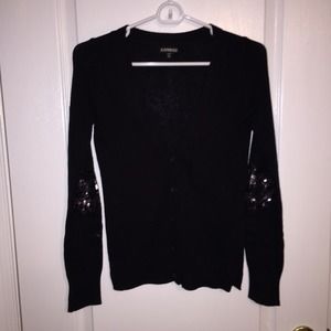 Black Express Cardigan with Sequin Elbow Patches