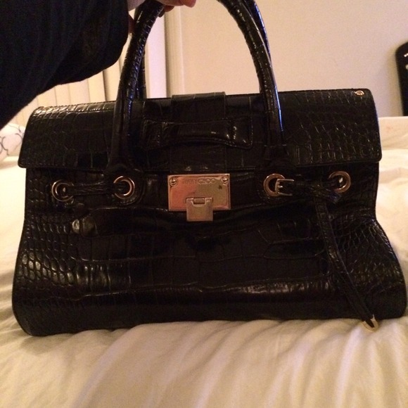 Jimmy choo black Rosalie croc leather handbag