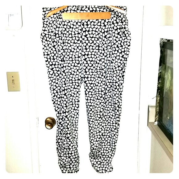 Black and white polyester jogger pants