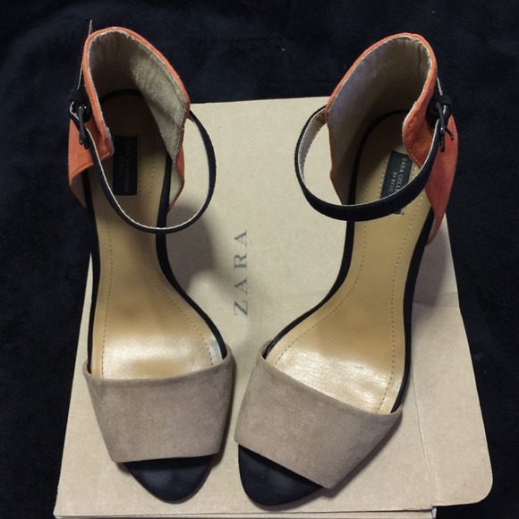 Zara basic collection suede colorblock sandals