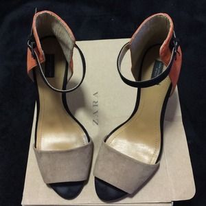 Zara basic collection suede colorblock sandals