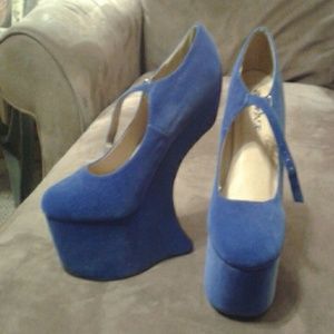 Royal blue velvet heels