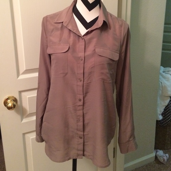 Tan semi- sheer button up blouse