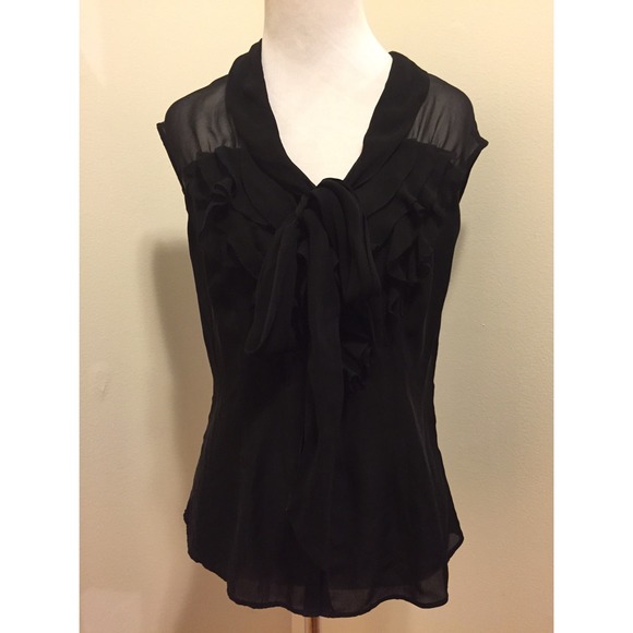 White House Black Marker Sheer Ruffled Sleeveless