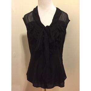 White House Black Marker Sheer Ruffled Sleeveless