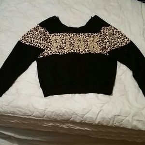 PINK Black and leopard sweater extra small