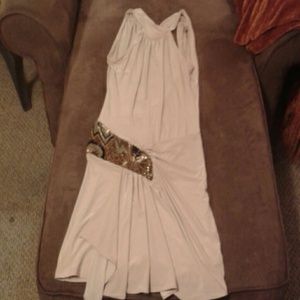 Sleeveless tan  dress with sparkles on hip