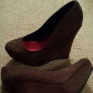 Brown suede wedge shoes