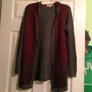 🚫 Sold on Mercarii🚫 Grey & Red Cardigan w/ Hood