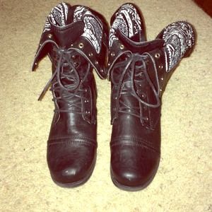 Black&White Aztec Combat Boots
