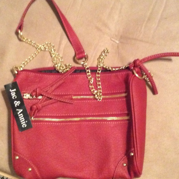 Red Faux Leather Purse w/ Chain