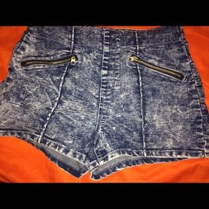 High Waisted Acid Washed Shorts