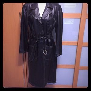 Full Length Black Leather Coat