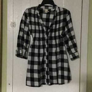 Button Down 3/4 Sleeve Checkered (Dress) Top