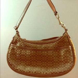 Small authentic brown canvas Coach shoulder bag