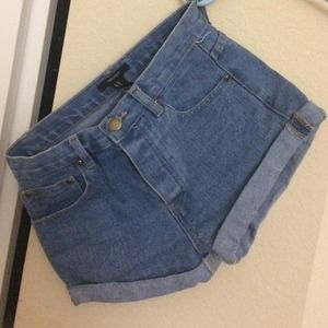 Rolled up high waisted denim shorts