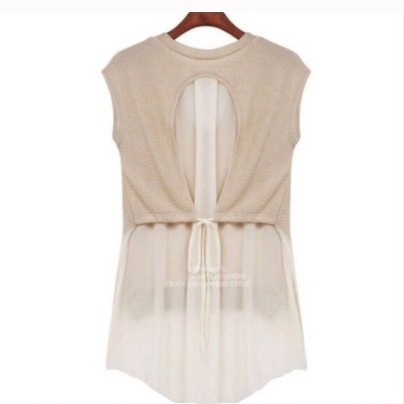 Cream cotton chiffon high low blouse