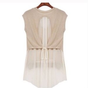 Cream cotton chiffon high low blouse