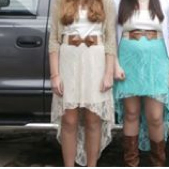 White and beige short in front long in back dress - Picture 2 of 2