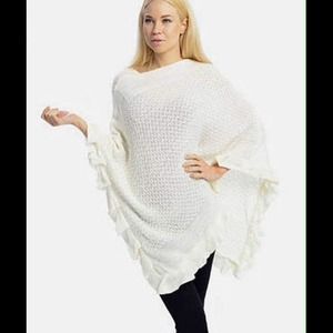 Knitted Scarf Poncho W/Ruffle