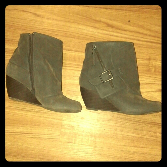 Gray Suede Wedge Ankle Boots