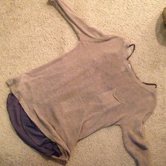 Sheer tan sweater with pocket